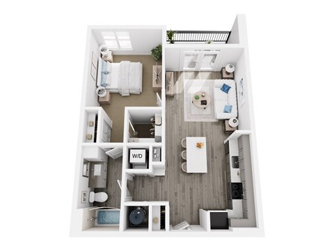 Floor plan for 1 bed, 1 bath, 740 sqft